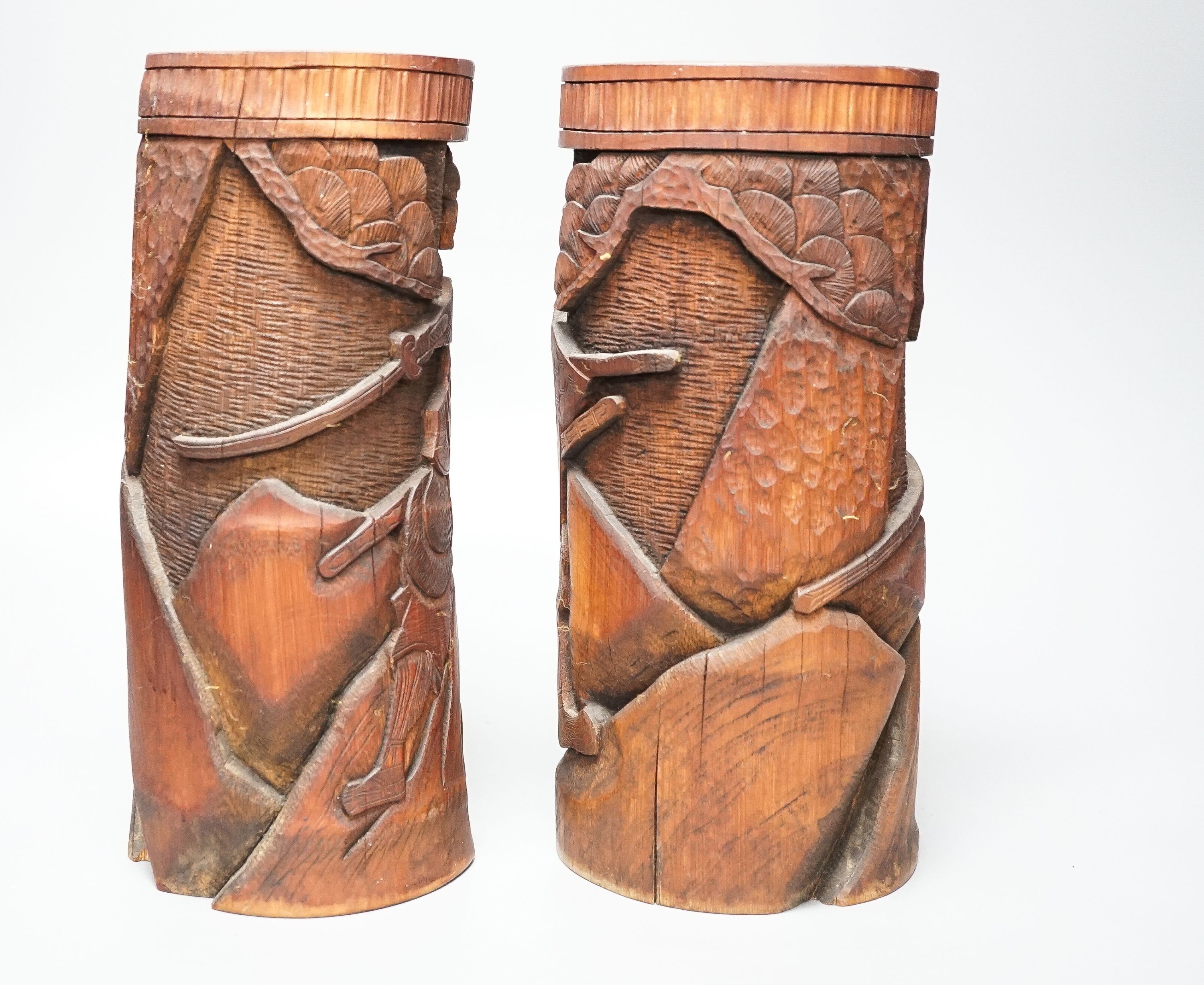A pair of Japanese carved bamboo brushpots 27cm